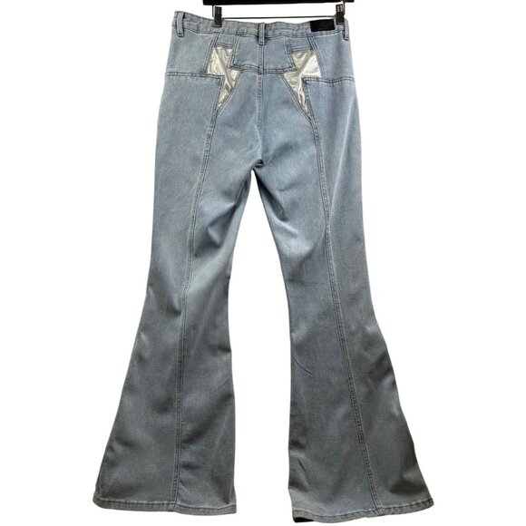 PTCL Ethikal Brand Flare Wide-Leg Jeans Sustainable Denim Star Back Detail Sz 31 - Picture 3 of 9